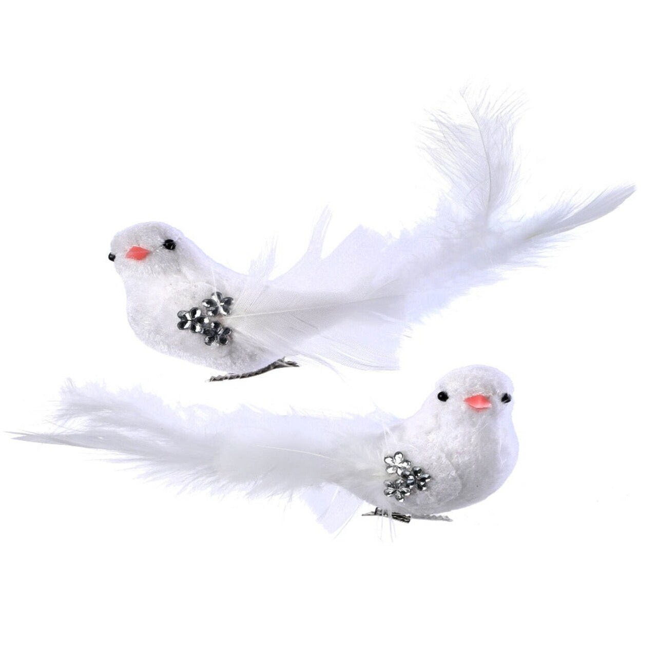 6" Velvet and Feather Bird Clip Ornaments – Set of 2 Assorted Elegant Christmas Decorations